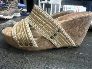 Lucky Brand Sandals Womens 8.5 M Neeka Cross Strap Espadrille Wedge Slide Brown